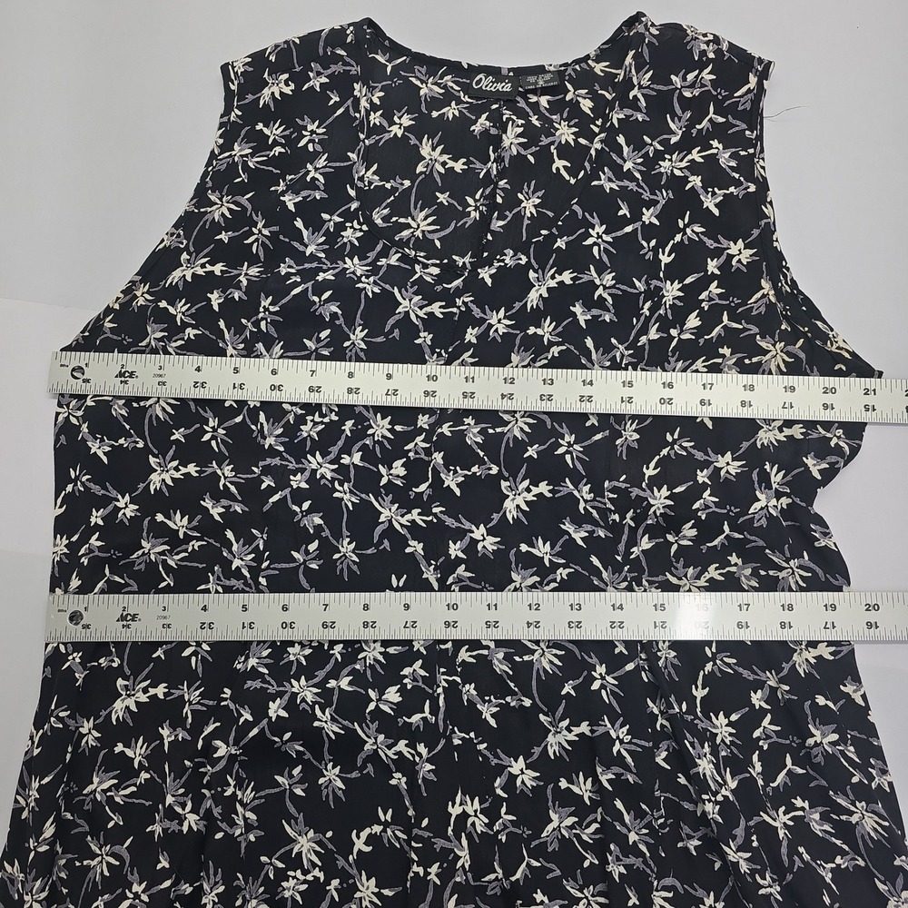 Olivia Vintage Black White Mixed Floral Chevron Sleeveless Rayon Maxi Dress M - Picture 5 of 6
